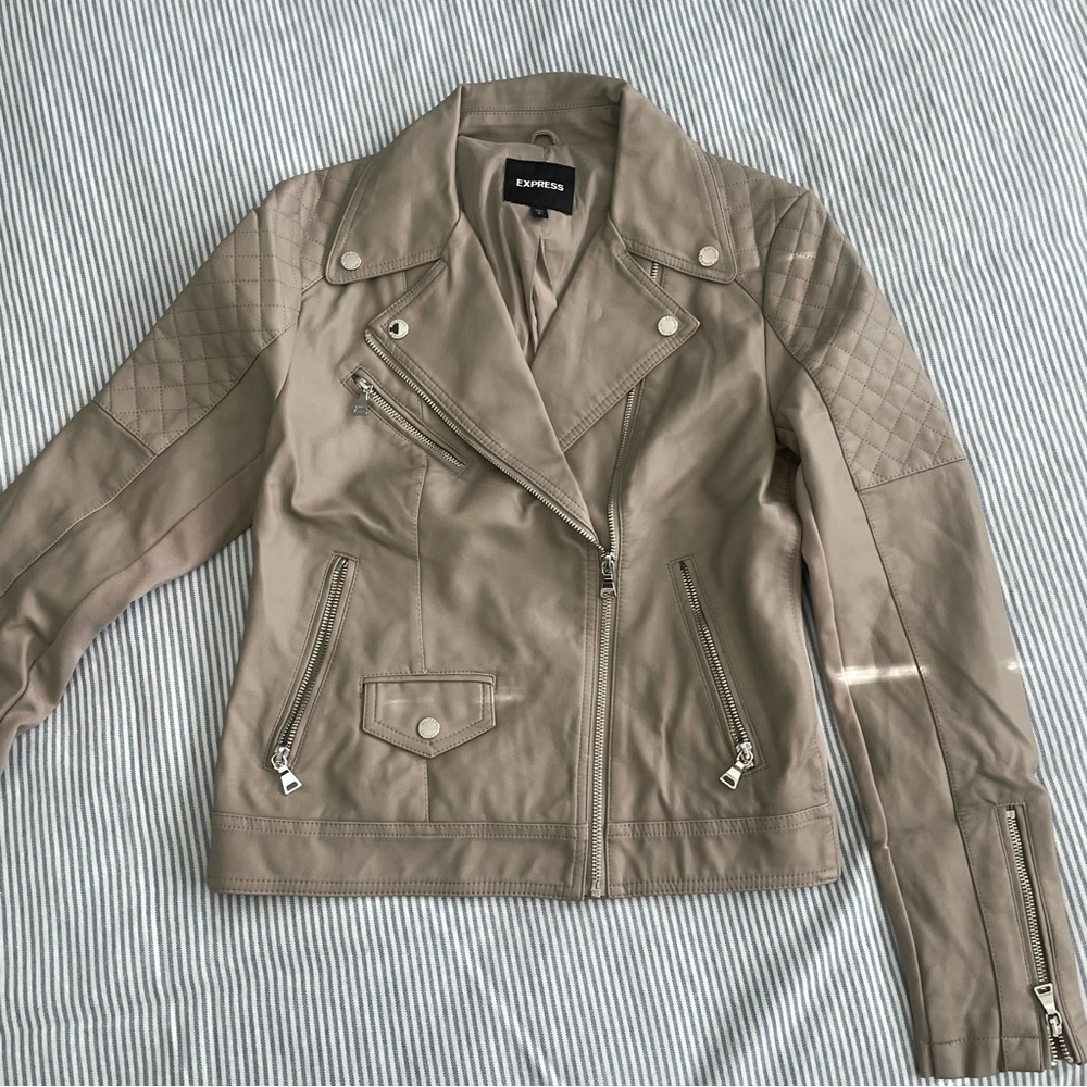 Express Gray Faux Leather Moto Jacket Women’s Size S